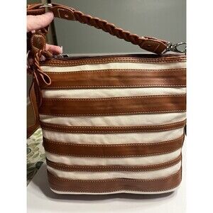 Stone Mountain Nantucket Brown/Bone 3 Compartment Shoulder Bag NWT NICE!!